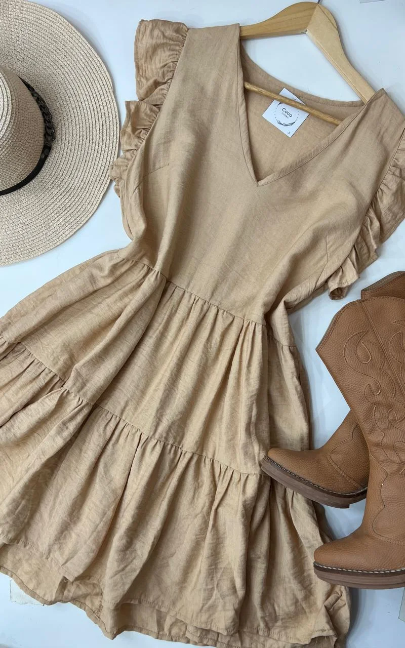 Vestido Vitta de lino camel